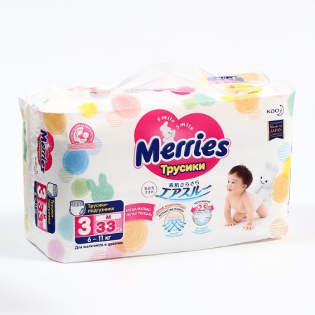 Panties - diapers Merries M - 6-11 kg, 33 pcs-1