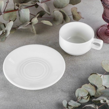 Tea steam porcelain Wilmax Stella, 2 items: a cup 220 ml, a saucer d = 15 cm, white color-1