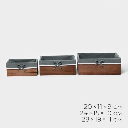 A set of handmade interior baskets LadOM, rectangular, 3 pcs, size: 20 × 11 × 9 cm, 24 × 15 × 10 cm, 28 × 19 × 11 cm-2
