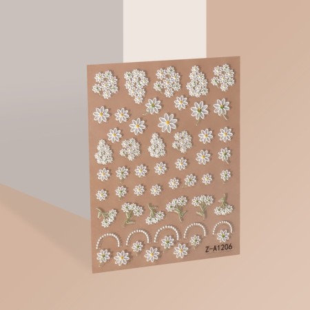 Nail stickers "Bouquets of daisies", voluminous, white color-1