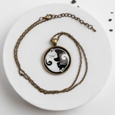 Yin-Yang glass pendant of glass, white-black color in black gold, 45 cm