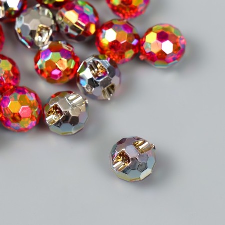 Buttons plastic for creativity 1 puncture "ball holography. Red" set 12 pcs d = 1.2 cm-1
