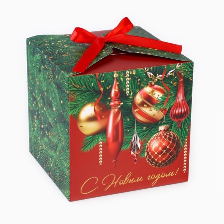 Box a gift New Year's folding "New Year's Classics", 18 x 18 x 18 cm, New Year-1