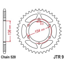 The rear star (driven), steel, for 520 chains, 47 teeth