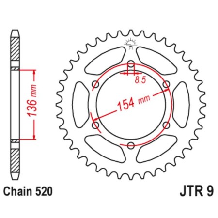 The rear star (driven), steel, for 520 chains, 47 teeth