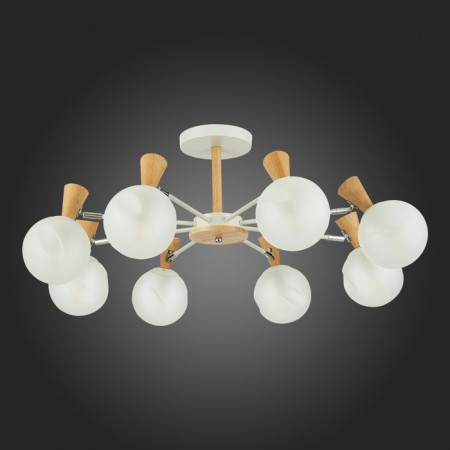 Ceiling EVOLUCE lamp. Sle220702-08. Catania. 8x40 watts, E14, 74x74x35 cm, white color, light wood-4