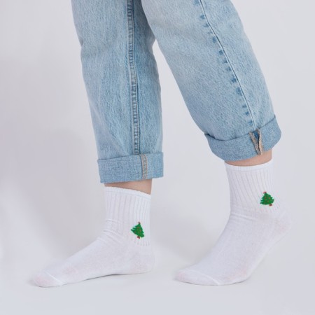 Women's socks New Year's "Christmas tree" minku white color, rr 38-39 (25 cm)-3