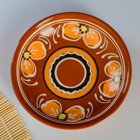 Set for pancakes 7 items: 1 pc. Pancake, 6 pcs. plates, with painting, peach-2