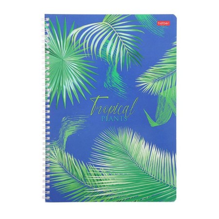 A4 notebook, 96 sheets in a cage on the crest "Tropical Leaves", covered Cardboard, OFSET block, mix-5