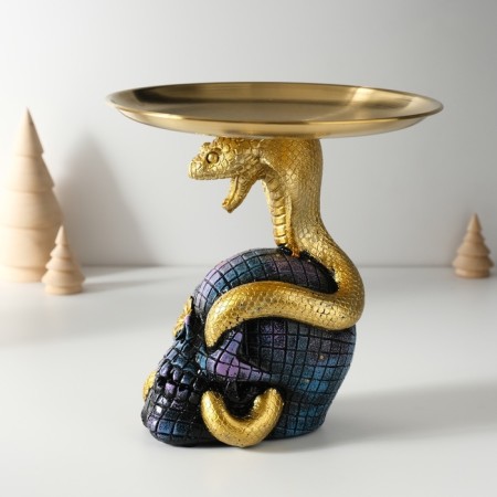 Souvenir Polystone stand "Cobra on a skull with a flower" 11x8.5x15 cm-2