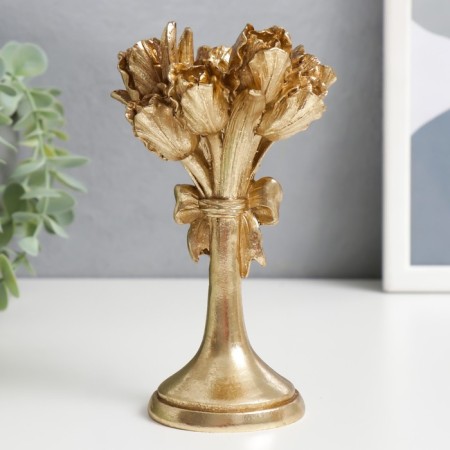 Polystone candlestick for 1 candle "Bouquet of tulips" gold 16x9.5x9.5 cm-3