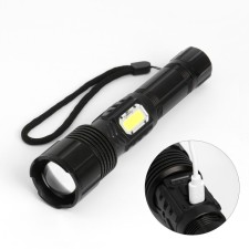 Manual battery flashlight 1500 lm, 4.2 V, 1200 mAh, 200 m, p50, COB, 5 modes