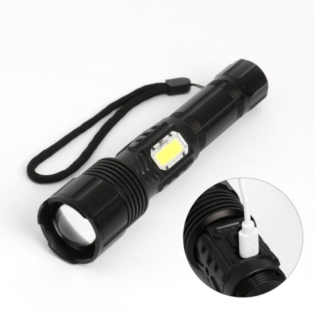 Manual battery flashlight 1500 lm, 4.2 V, 1200 mAh, 200 m, p50, COB, 5 modes