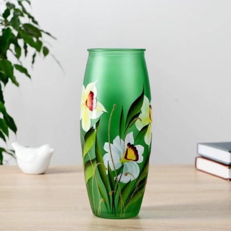 Narcissus vase with painting on painted glass, D-7; 10x23 cm mix-1