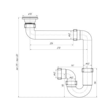 Siphon for sipi "Ani Plast" d5000, 1 1/2 "x40 mm, direct -flowing, displaced-2
