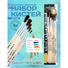 Set of brushes of ponies 5 pieces, calligrata No. 3 (round No.: 1, 2, 3, 4, 5), wooden handle