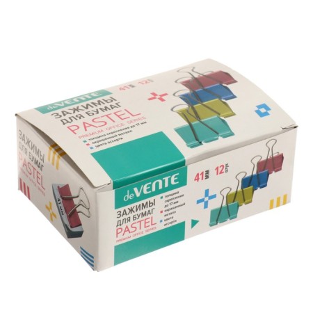 Papers clamps 41 mm, 12 pieces, development, metal, mix x 4 colors, cardboard box-2