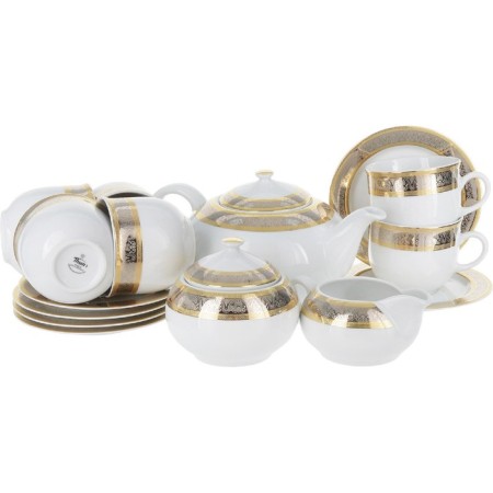 Tea Service 6/9 OPAL, Decor “Wide Kant Platinum, Gold”, 15 items