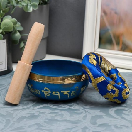 Singing Chalice Metal "Meditation" Blue with a resonator and pillow 4.2x9.5x9.5 cm-2