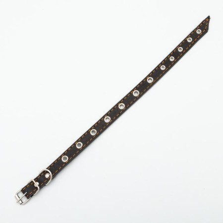 Single-layer leather collar with corrugated eyelets, dimensionless, 40 x 1.5 cm, Osh 27-35 cm, black 7-2