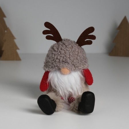 Souvenir Textile "Dwarf in a gray lamb hat with horns" 6.2x9.5x18.5 cm-2