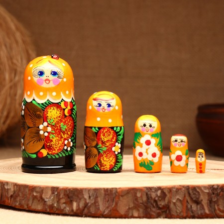 Matryoshka 5-doll "festive orange" with God's cow 10-11 cm