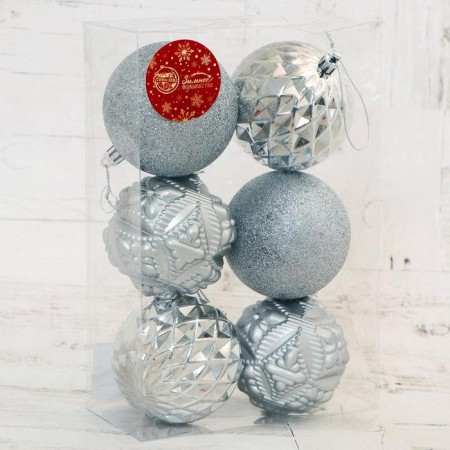 Set of balls plastic D-8 cm, 6 pcs "Samantha" silver-1