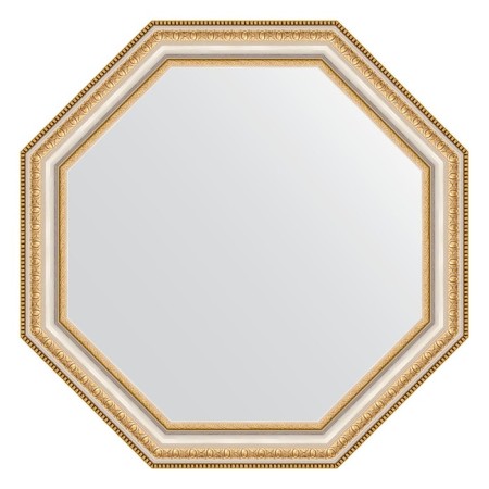 Mirror in the baguette frame, gold beads on silver 60 mm, 56x56 cm