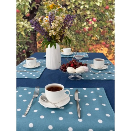 Kit kitchen tablecloth, Blue Polka Dot stands, size 110x140 cm, 35x45 cm - 4 pcs, peas, blue-1