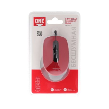 Mouse Smartbuy One 265-K, game, wired, optical, soundless, 2400 dpi, USB, red-1