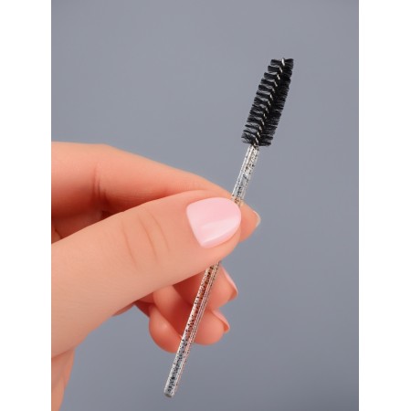 Brushes for eyebrows and eyelashes, set - 50 pcs, 9.5 cm, black/transparent color-5
