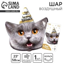 Шар фольгированный 24" «Кот — с днём рождения», с подложкой