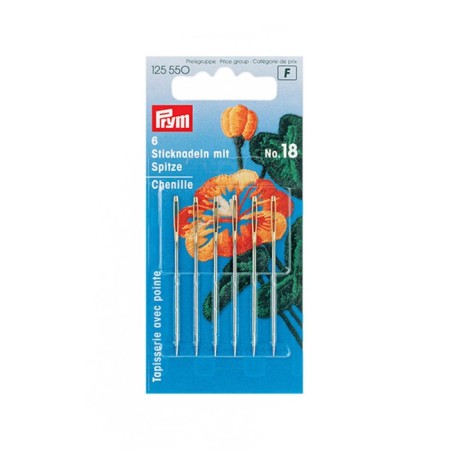 Embroidery needles sharp No. 18, 1.20x50 mm, 6 pcs