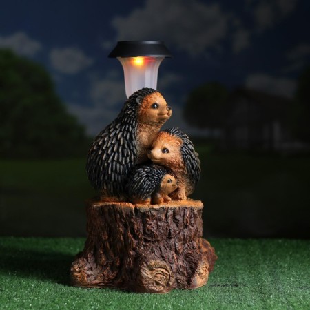 Garden Light "Three Hedgehogs on a Stroke with a Lantern" 34x26cm-3