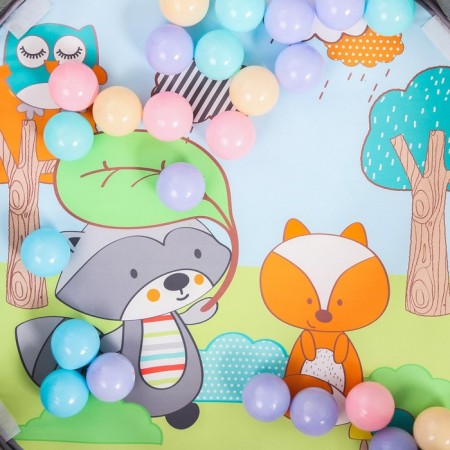 Developing rug 3 in 1 "Raccoon", 68x68 cm, with 30 colored balls, crumb I-7