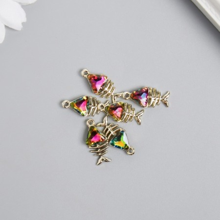 Decor for creativity metal, rhinestones "Skeleton of fish" gold 1x2 cm-1