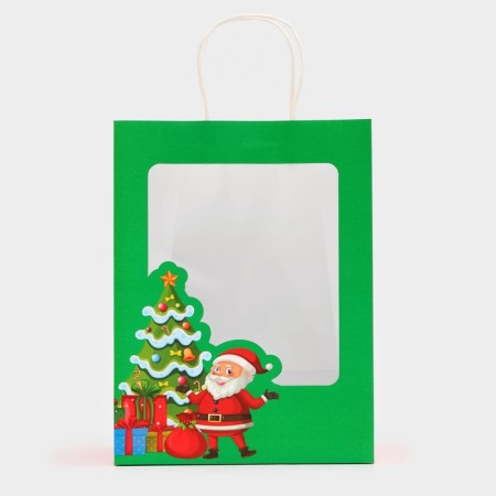 Gift package with the window "Santa Claus" 30 x 22 x 14 cm, green-2