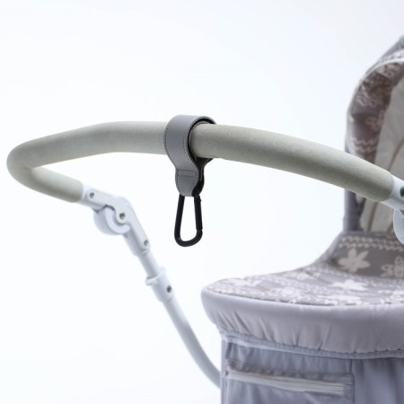 Carabiner for bags for a stroller, for Velcro, eco -leather, gray color-8
