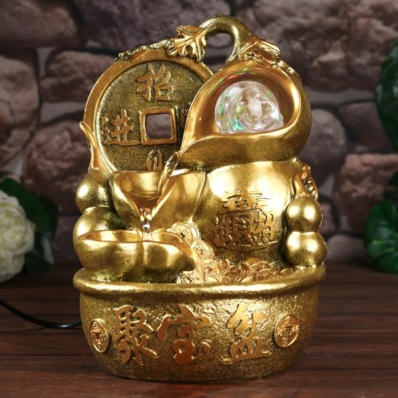 The desktop fountain from the network, backlight "Chinese coin" gold 26x18x17 cm