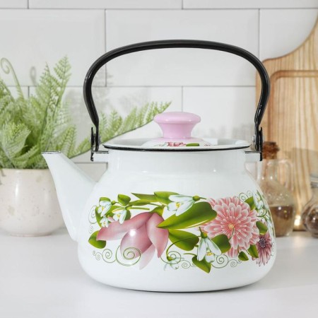 Spherical kettle, 3 l, induction, neckline, white color