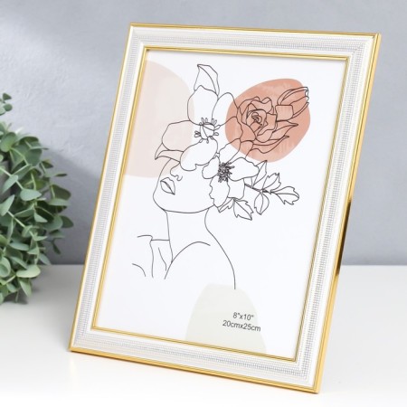 Photo frame plastic 20x25 cm "Little mesh" white with double gold stroke 28.5x23.5 cm-1