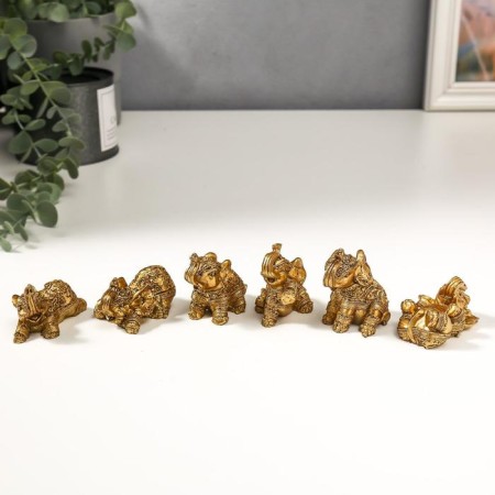 Souvenir Polystone "Golden Elephants, Drawings on the Propon" Set 6 pcs 4.7x5x33 cm-1