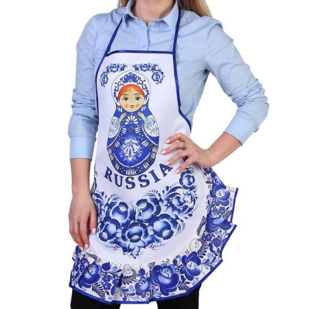 Apron "Matryoshka", Gzhel, souvenir, with oxen, without a pocket