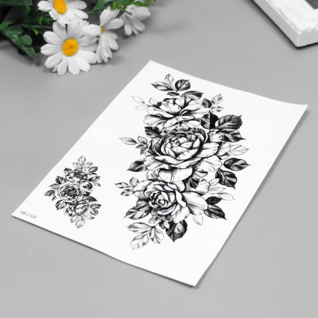 Tattoo on the body black "roses with shadows" 21x15 cm-1