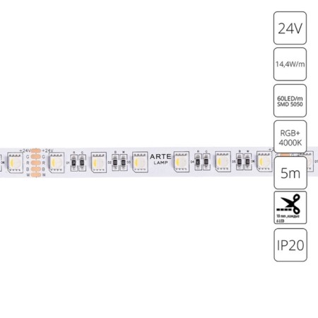 ARTE LAMP Tape 24V 14.4W/m, RGB+W 4000K, 5 m