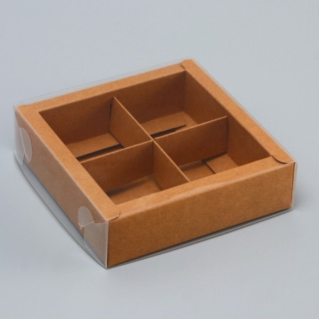 Box for 4 sweets, 12.5 x 12.5 x 3.5 cm. Confectionery packaging