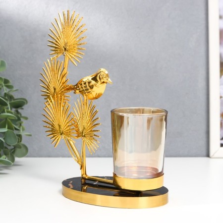 Summary metal, glass for 1 candle "Bird on the palm tree" D-5 cm, gold 8x16x19 cm-3
