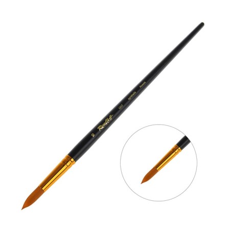 Synthetic brush, round, hard, shortened insert, rubloff Series 1317 No. 10, long black matte handle, yellow clip