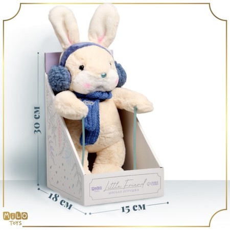 Soft toy "Little Friend", skiing bunny, blue scarf-1