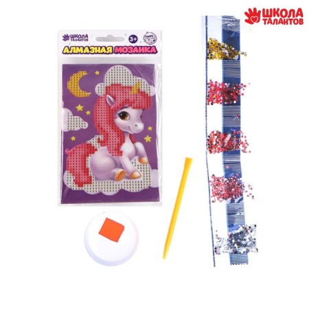 Diamond mosaic with partial filling for children "Magic Unicorn", 10 x 15 cm-1
